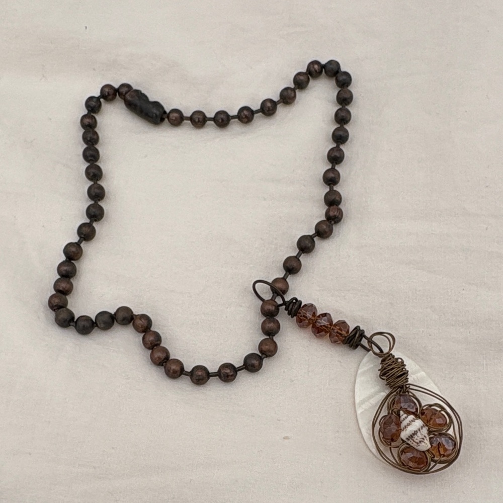 Boho Brown Beaded Pendant Necklace with Shell Accent